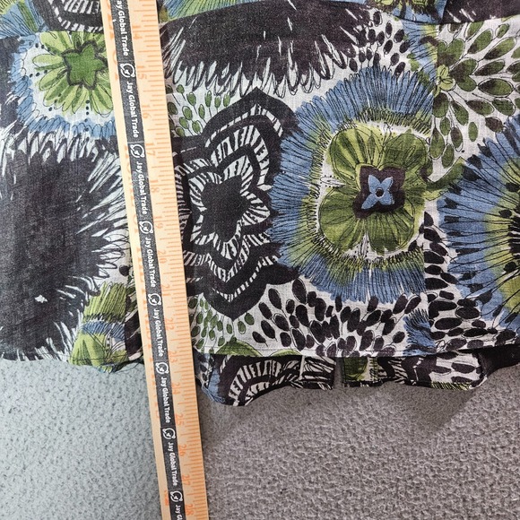 Lafayette 148 Shirt Top Women Size‎ 10 Linen Blend Ruffle Geometric Summer - Picture 9 of 10